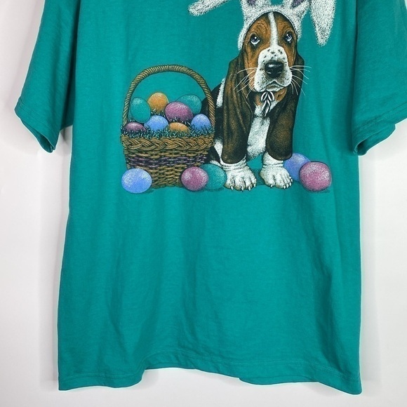 Vintage Endless Designs Easter Hound Dog Green Tshirt 90s Size Large - Picture 3 of 9